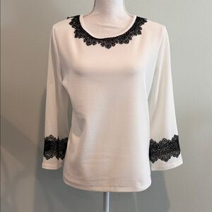 Karl Lagerfield size medium White Top with Black Lace Accents